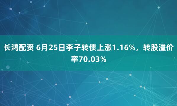 长鸿配资 6月25日李子转债上涨1.16%，转股溢价率70.03%
